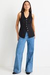 Eiffel Black Linen Viscose Fitted Longline Vest
