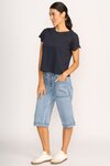 T-Shirt - Broderie Sleeve (Navy)