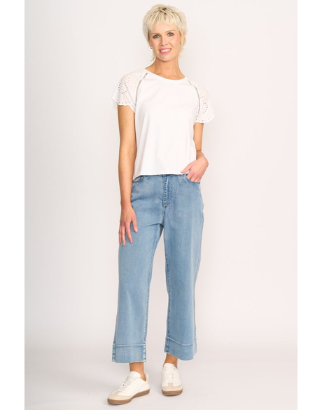 T-Shirt - Broderie Sleeve (White)