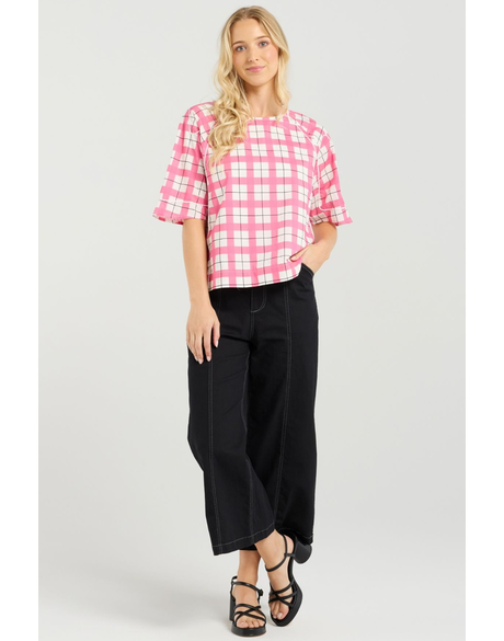 Mila Top (Pink Gridlock)