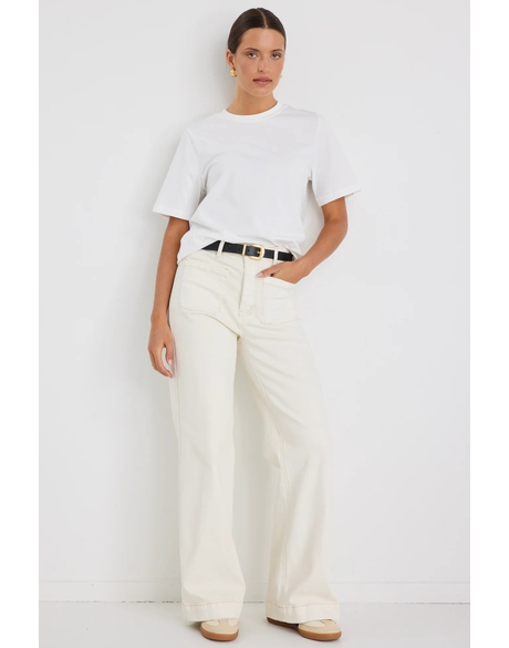 Zoey Ecru High Rise Wide Leg Pocket Jean