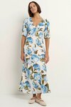 Amora Blue Vintage Floral SS Bias Midi Dress
