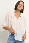 Expedition Ivory Ramie Shirred Neck Short Sleeve Top