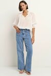 Expedition Ivory Ramie Shirred Neck Short Sleeve Top
