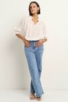 Expedition Ivory Ramie Shirred Neck Short Sleeve Top