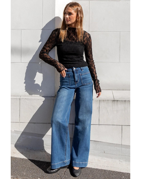Zoey Marine Blue High Rise Wide Leg Pocket Jean