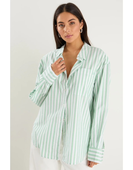 You Got This Green Wide Stripe Oversized Boyfriend Shirt