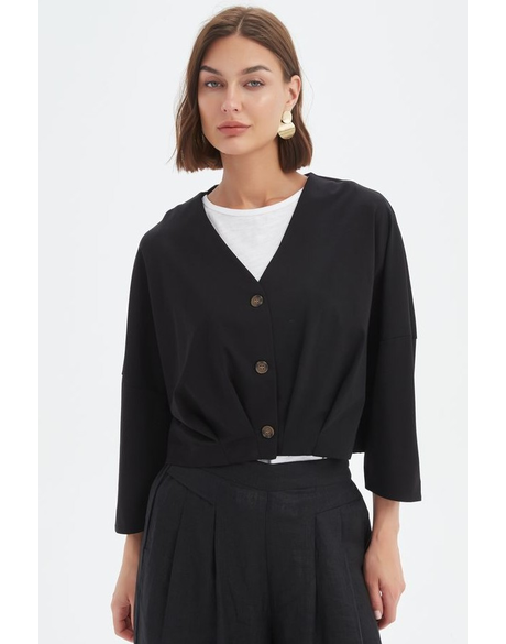 Pleat Hem Crop Cardigan