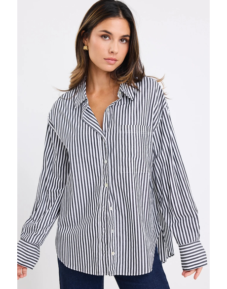 You Got This Black Stripe Poplin Oversized Shirt