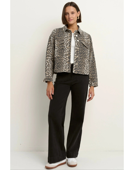 Echo Leopard Print Patch Pocket Denim Jacket