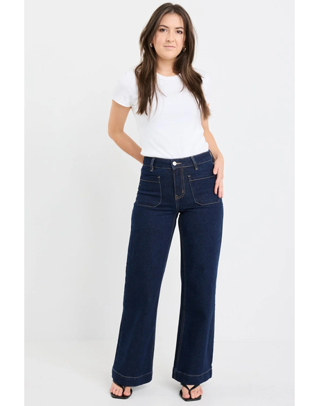 Zoey Indigo Petite High Rise Wide Leg Pocket Jean