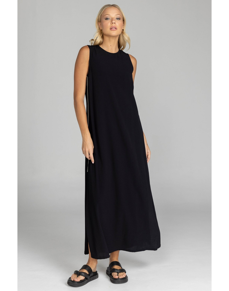 Embraced As One Dress (Black w Black/White Stripe Sideseam)