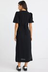 Elder Black Short Puff Sleeve Tie Midi Dress