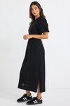 Elder Black Short Puff Sleeve Tie Midi Dress