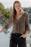 Bohemian Leopard Georgette LS Frill Front Top