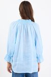 Expedition Ice Blue Ramie Shirred Neck Short Sleeve Top