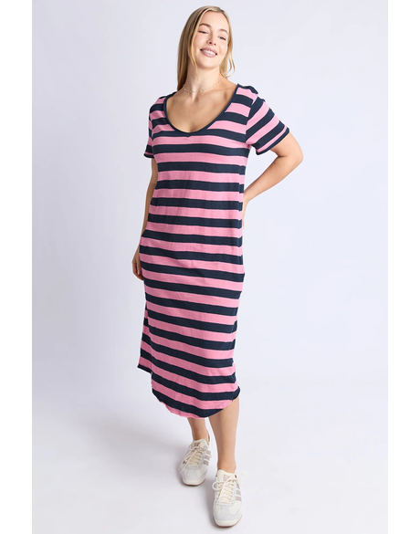 Maeve Midi Dress (Chateau Rose and Navy Stripe)
