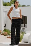 Clever Black Ivory Lines Drawcord Wide Leg Pants