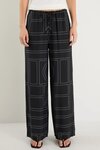 Clever Black Ivory Lines Drawcord Wide Leg Pants