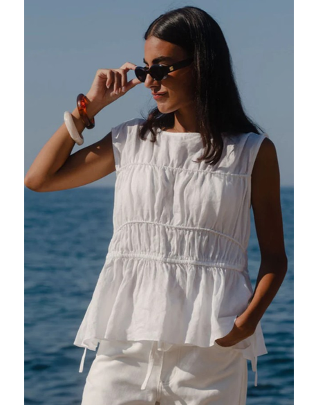 Context Ivory Linen Relaxed Sleeveless Top