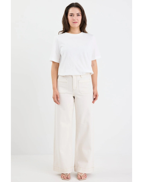 Zoey Ecru Petite High Rise Wide Leg Pocket Jean