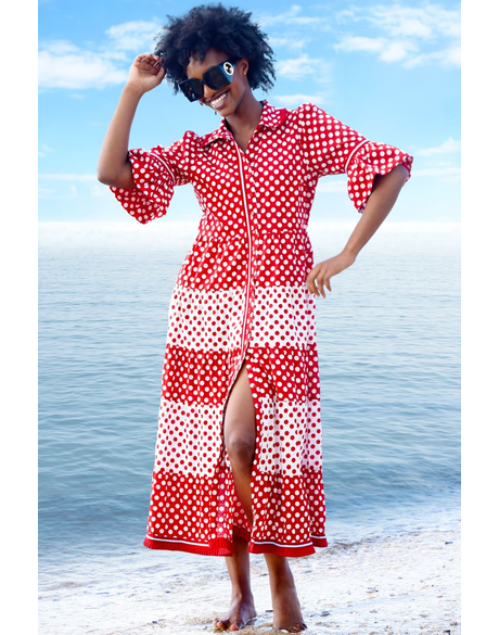 Flirty Shirt Dress (Red and White)