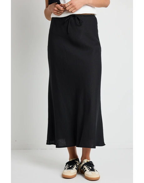 Summit Black Linen Blend Tie Waist Bias Maxi Skirt