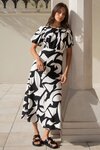 Stage Black Ivory Cut Out Print Puff Sleeve Floaty Maxi Dress