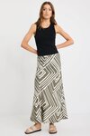 Departure Khaki Maze Print Tie Waist Bias Maxi Skirt