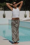 Departure Khaki Maze Print Tie Waist Bias Maxi Skirt