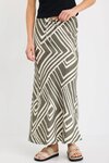 Departure Khaki Maze Print Tie Waist Bias Maxi Skirt