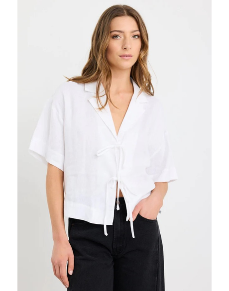 Fasten Ivory Linen Tie Front Shirt