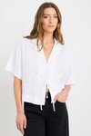 Fasten Ivory Linen Tie Front Shirt