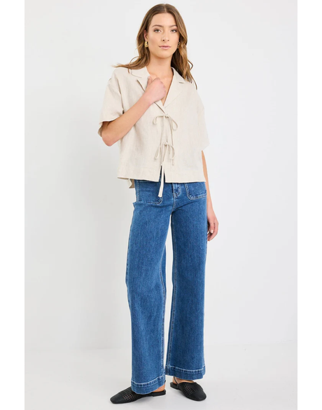 Fasten Natural Linen Tie Front Shirt