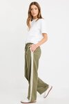 Vibe Khaki Linen Blend Jacquard Stripe Wide Leg Pants