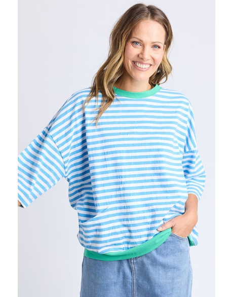 Mazie Stripe Ringer Sweat (Azure and White Stripe)
