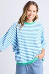 Mazie Stripe Ringer Sweat (Azure and White Stripe)