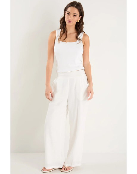 Guardian White Linen Viscose Pleat Front Wide Leg Pant