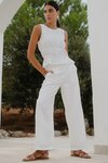 Guardian White Linen Viscose Pleat Front Wide Leg Pant