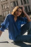 Expedition Blue Shirred Neck Short Sleeve Top