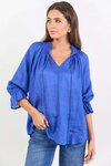 Expedition Blue Shirred Neck Short Sleeve Top