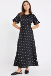 Stage Black Polka Dot Puff Sleeve Floaty Maxi Dress