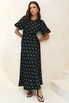 Stage Black Polka Dot Puff Sleeve Floaty Maxi Dress