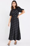 Stage Black Polka Dot Puff Sleeve Floaty Maxi Dress