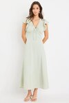 Ovation Sage Gingham Flutter SS Keyhole Tie Midi Dress
