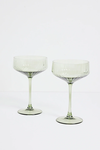 Olive Green Ribbed Set 2 Coupe Cocktail Glasses