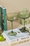 Olive Green Ribbed Set 2 Coupe Cocktail Glasses