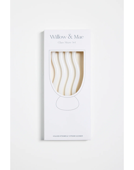 Opaque White Curvy Reuseable Pk 4 Glass Drinking Straws