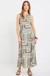 Future Khaki Maze Print Sleeveless Midi Dress