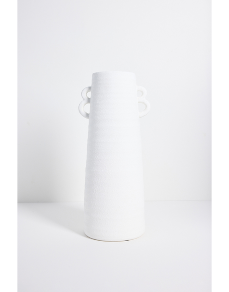 Matte White Textured Double Handle 44cm Vase